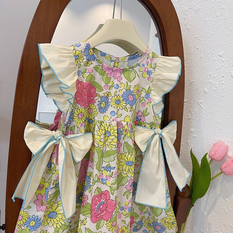 Humor Bear mergaičių vasara, nauja, gaiva, retro spausdinta, skraidanti rankovėmis peteliškė Princesės suknelė Vestidos laisvalaikio apranga 2–6 m.