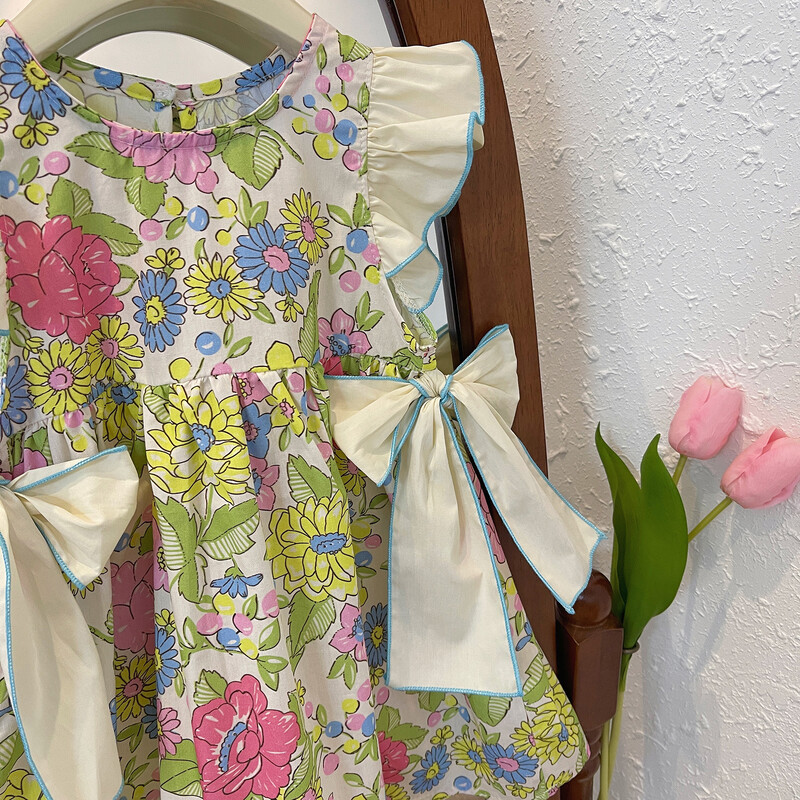 Humor Bear mergaičių vasara, nauja, gaiva, retro spausdinta, skraidanti rankovėmis peteliškė Princesės suknelė Vestidos laisvalaikio apranga 2–6 m.