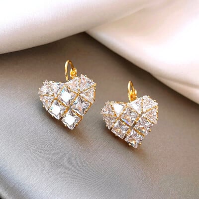 Bijuterii de modă cu design nou coreean, cercei cu inimă de zircon, placați cu aur de 14K, accesorii elegante pentru petreceri pentru femei