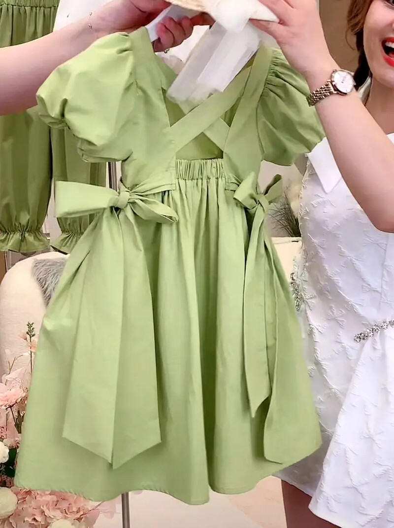 Lastekleit tüdrukutele, suvised lasteriided, 2023. aasta uus puhvis varrukatega printsesskleit, põlvedeni seljata kleit, elegantne, magus