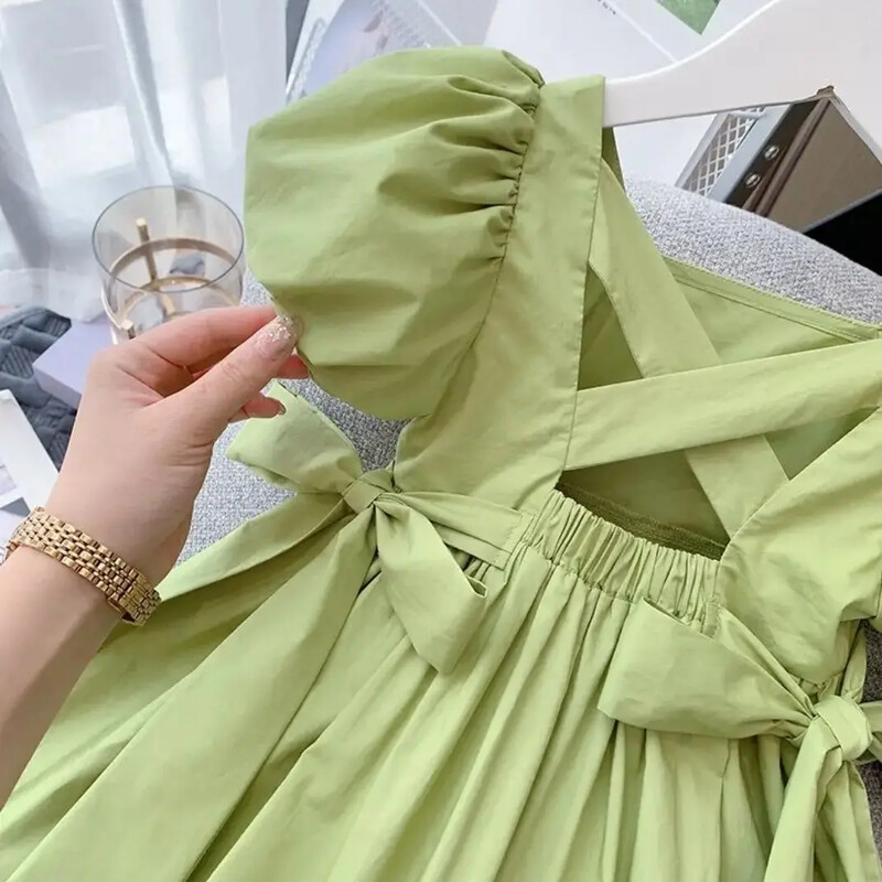 Lastekleit tüdrukutele, suvised lasteriided, 2023. aasta uus puhvis varrukatega printsesskleit, põlvedeni seljata kleit, elegantne, magus