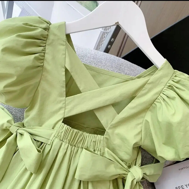 Lastekleit tüdrukutele, suvised lasteriided, 2023. aasta uus puhvis varrukatega printsesskleit, põlvedeni seljata kleit, elegantne, magus