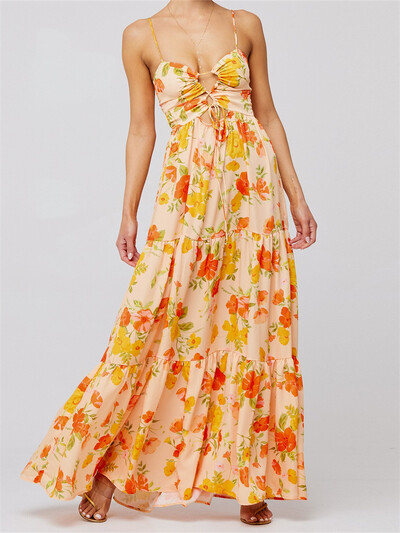 CHRONSTYLE Vintage naiste pikad rannakleidid, varrukateta spagetid, seljataga ees, lillemustriga kleit, naiste vestid