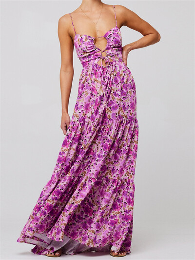 CHRONSTYLE Vintage naiste pikad rannakleidid, varrukateta spagetid, seljataga ees, lillemustriga kleit, naiste vestid