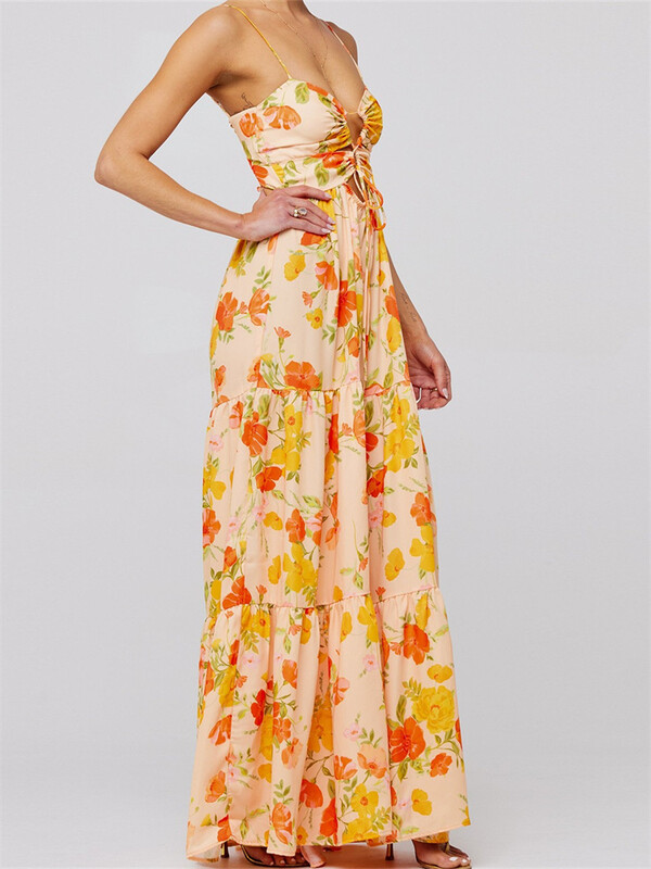 CHRONSTYLE Vintage naiste pikad rannakleidid, varrukateta spagetid, seljataga ees, lillemustriga kleit, naiste vestid