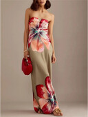 3D gėlių raštų ilga suknelė, skirta moterims vakarėliui paplūdimio be petnešėlių, plona suknelė Vestidos naujos mados 2024 m. vasaros suknelė