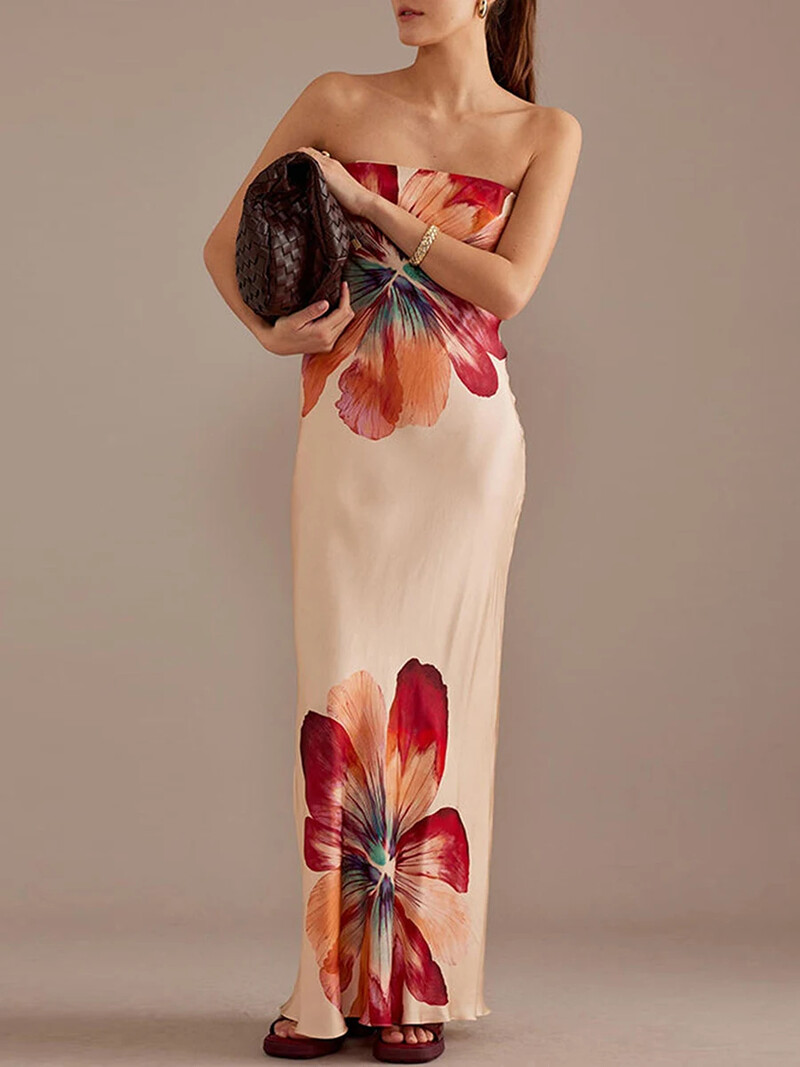 3D gėlių raštų ilga suknelė, skirta moterims vakarėliui paplūdimio be petnešėlių, plona suknelė Vestidos naujos mados 2024 m. vasaros suknelė