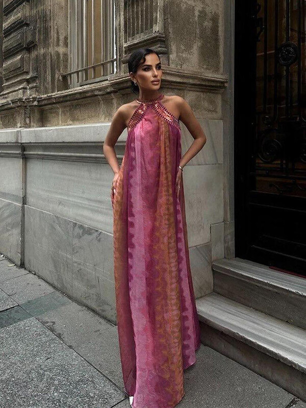 Naiste seljata lipsudega lipsuvärvi päitsetega kleit šikk O kaelusega varrukateta lahtised kleidid 2024. aasta daami elegantsed pühademantlid