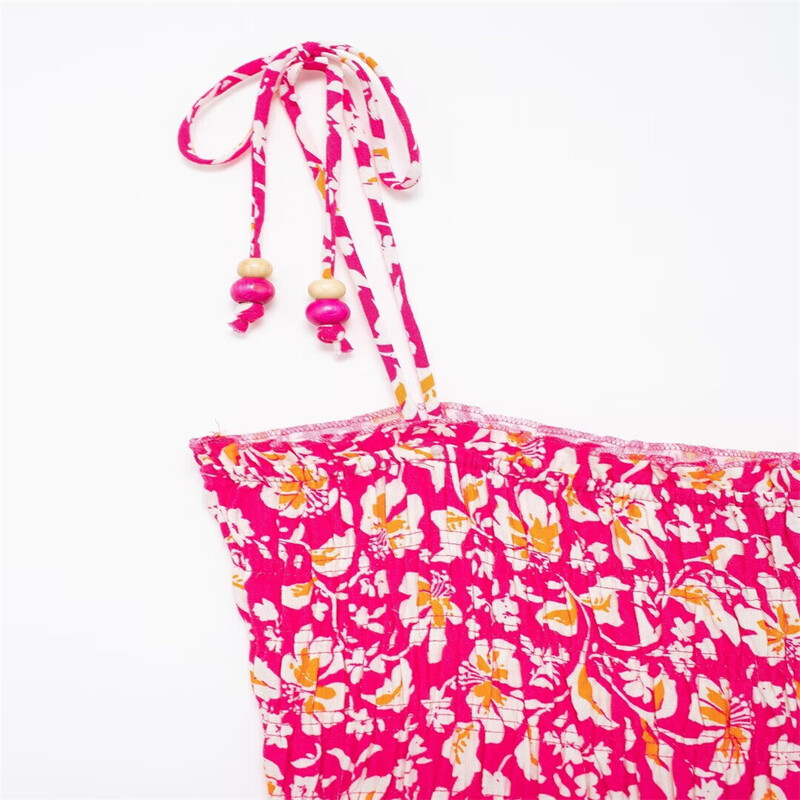 Kar&Otza 2024, vară, nouă, imprimeu la modă pentru femei, cu dantelă, spate deschis, la modă, slim fit, cu flori fragmentate, rochie agățată cu bretele