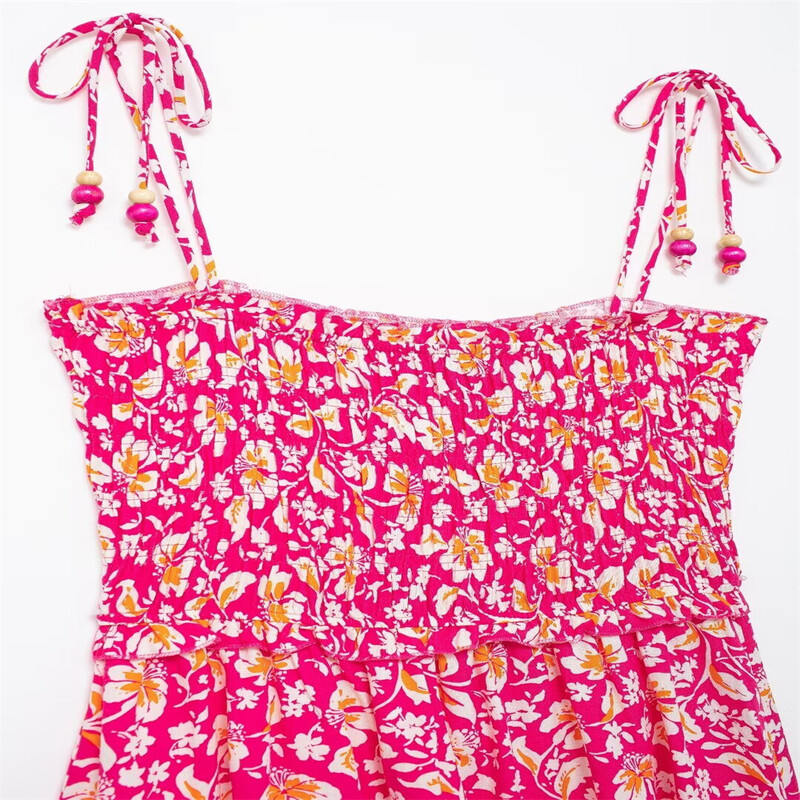 Kar&Otza 2024, vară, nouă, imprimeu la modă pentru femei, cu dantelă, spate deschis, la modă, slim fit, cu flori fragmentate, rochie agățată cu bretele