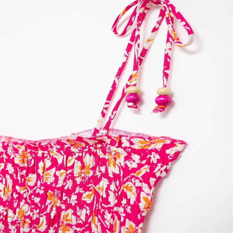 Kar&Otza 2024, vară, nouă, imprimeu la modă pentru femei, cu dantelă, spate deschis, la modă, slim fit, cu flori fragmentate, rochie agățată cu bretele