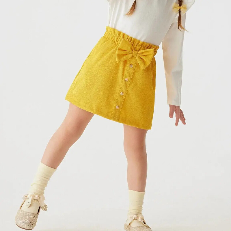 Jednobojna suknja s dugmadima i ukrasom mašne za djevojčice, ležerno proljeće, jesen, proljeće 1-5 godina, slatka prsna suknja za djevojčice, odjeća a-kroja