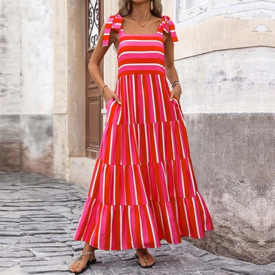 Καλοκαιρινό Γυναικείο Φόρεμα Νέο σε Σέξι Εξώπλατο γιακά με Δαντέλα με Βολάν Γλυκό αμάνικο γιορτινό μίντι μακρύ φόρεμα για γυναίκες