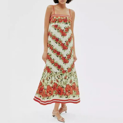 Σέξι φόρεμα με λουράκια ώμου με σπαγγέτι για γυναίκες με μοτίβο μόδας Εκτύπωση γιορτινό μακρύ φόρεμα 2024 Καλοκαιρινά κομψά ντραπέ φορέματα πάρτι