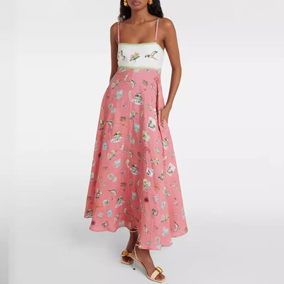 Σέξι φόρεμα με λουράκια ώμου με σπαγγέτι για γυναίκες με μοτίβο μόδας Εκτύπωση γιορτινό μακρύ φόρεμα 2024 Καλοκαιρινά κομψά ντραπέ φορέματα πάρτι