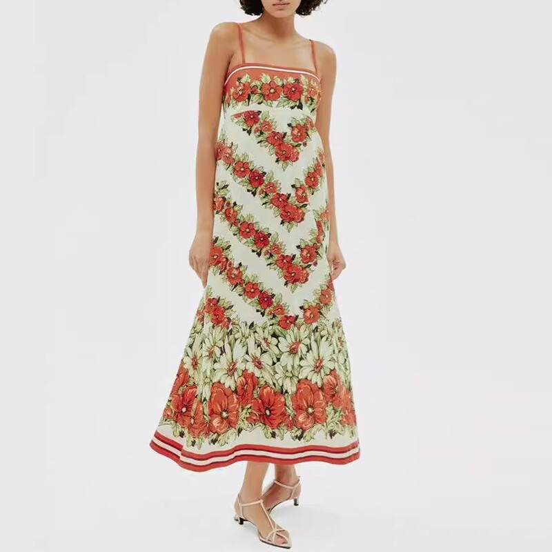 Σέξι φόρεμα με λουράκια ώμου με σπαγγέτι για γυναίκες με μοτίβο μόδας Εκτύπωση γιορτινό μακρύ φόρεμα 2024 Καλοκαιρινά κομψά ντραπέ φορέματα πάρτι