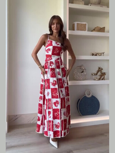 Rochie cu guler înclinat cu imprimeu în contrast de culoare la modă pentru femei, vară, fără spate, fără mâneci, rochie în linie A 2024, haine pentru damă șic Highstreet