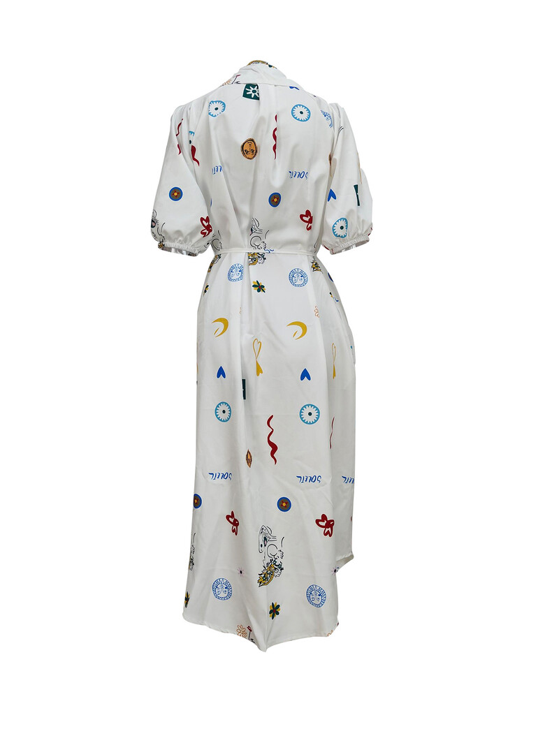 Casual Midi Γυναικείο Φόρεμα Καλοκαιρινό Puff μανίκι Vintage Print Επίδεσμος Μακριά Φορέματα 2024 Elegant Ladies Beach Holiday Party Vestidos