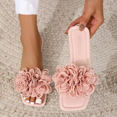 Στρογγυλά δάχτυλα Big Flower Designer Γλυκά Κομψά και Μόδα Γυναικεία Παπούτσια Άνετα Γυναικεία Φτηνές Γυναικείες Επίπεδες Γυναικείες Παντόφλες Αρχική