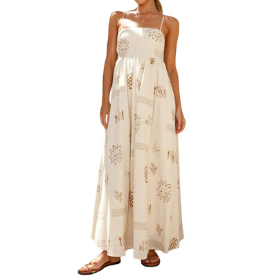 Moteriška madinga „Boho“ spagečių suknelė su gėlėmis su kvadratiniu kaklu, iškirpta nugara, ilga suknelė paplūdimio atostogoms skraidanti suknelė