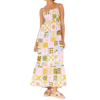 Moteriška madinga „Boho“ spagečių suknelė su gėlėmis su kvadratiniu kaklu, iškirpta nugara, ilga suknelė paplūdimio atostogoms skraidanti suknelė