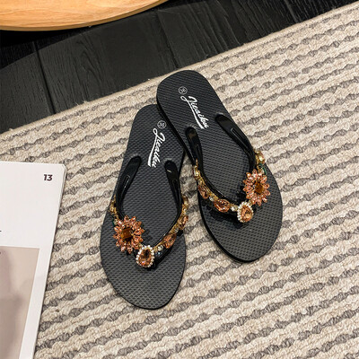 Ženske papuče za van Ljeto Novi cvjetni dijamantni japanke Žene nose ravne donje vrhunske papuče za plažu s dijamantima