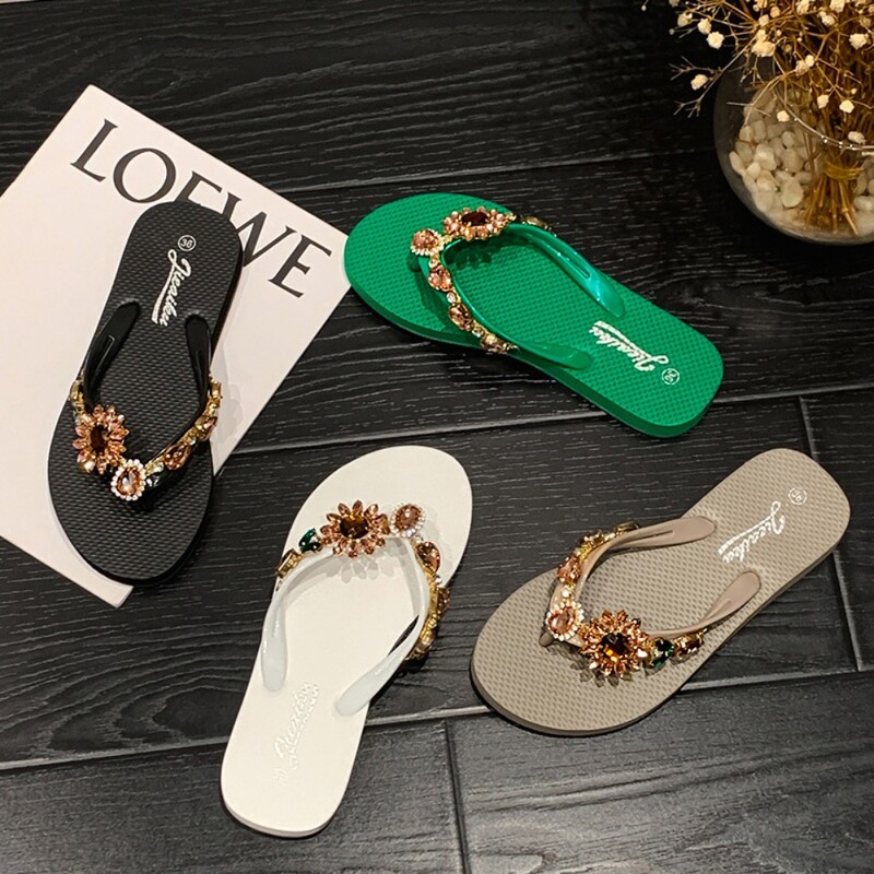 Ženske papuče za van Ljeto Novi cvjetni dijamantni japanke Žene nose ravne donje vrhunske papuče za plažu s dijamantima