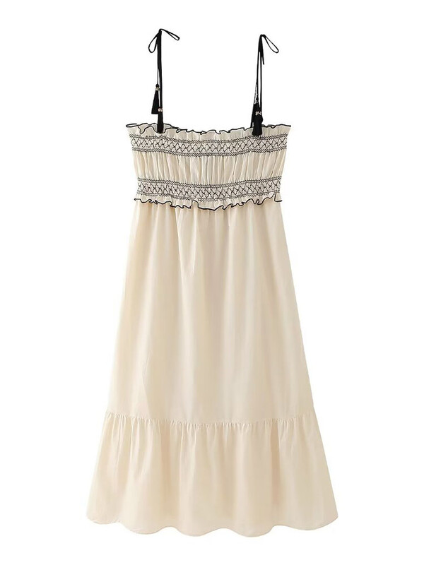 TRAF Fashion naiste šikk rihmakleit 2024 uus elastne ülakehaga Midi kleit Retro varrukateta naiste A-kujuline kleit Vestidos Mujer