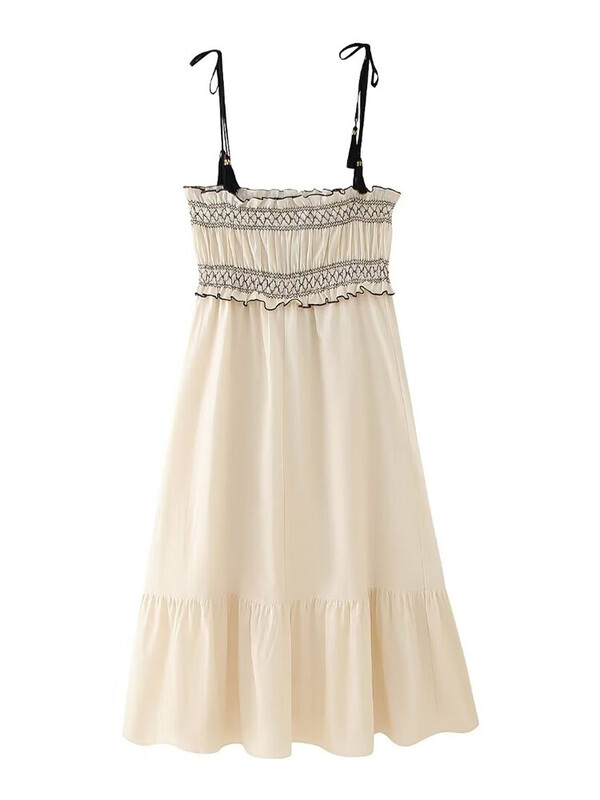 TRAF Fashion naiste šikk rihmakleit 2024 uus elastne ülakehaga Midi kleit Retro varrukateta naiste A-kujuline kleit Vestidos Mujer