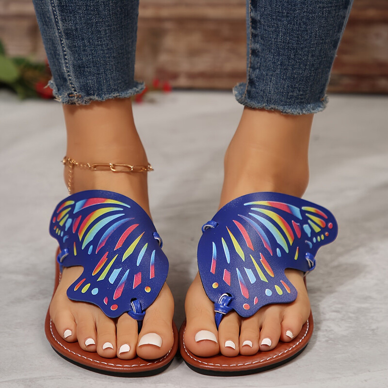 Naiste kontsad sandaalid Naiste suvised vabaaja värvilised liblikaga pehmest nahast rannasandaalid, suured naiste rannasandaalid