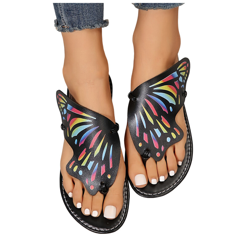 Naiste kontsad sandaalid Naiste suvised vabaaja värvilised liblikaga pehmest nahast rannasandaalid, suured naiste rannasandaalid