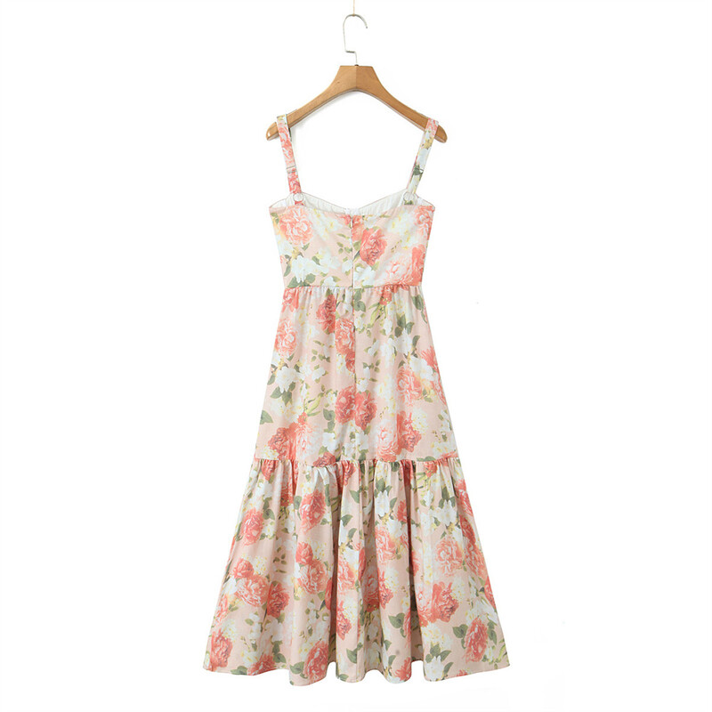 PB&ZA2024 Vasaros naujos mados laisvalaikio moteriška suknelė su kvadratiniu kaklu margintais nėriniais su 3D plieno žiedu, pakabinamu dirželiu