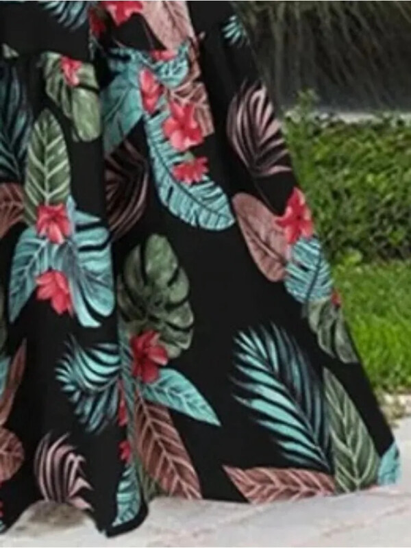 pluss suurus Ruudukaelusega varrukateta rihm vabaajakleit Elegantne lillemustriga moodne avar pikk kleit Mitmekülgne igapäevane pikk kleit