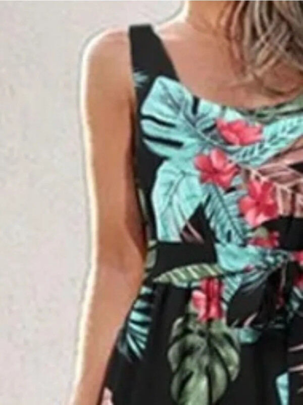 pluss suurus Ruudukaelusega varrukateta rihm vabaajakleit Elegantne lillemustriga moodne avar pikk kleit Mitmekülgne igapäevane pikk kleit