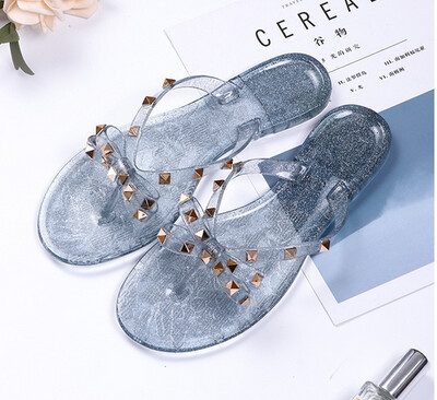 Naiste vibu-sõlme sussid Lamedad kingad Lukk naeltega needid Lilla Arbuus Punane Välis-Pvc Plastist liugused 36-42 26cm Odav hind