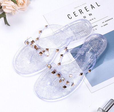 Naiste vibu-sõlme sussid Lamedad kingad Lukk naeltega needid Lilla Arbuus Punane Välis-Pvc Plastist liugused 36-42 26cm Odav hind