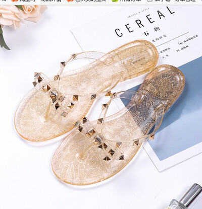 Naiste vibu-sõlme sussid Lamedad kingad Lukk naeltega needid Lilla Arbuus Punane Välis-Pvc Plastist liugused 36-42 26cm Odav hind