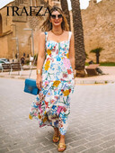TRAFZA suvised naised elegantsed lilledega prinditud rihmadega kleit Moodne seljata varrukateta midikleidid Naistele mõeldud plisseeritud pühadepikkuses kleit