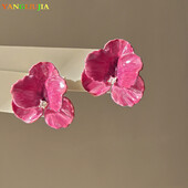 Rožinės gėlės Lašai Glazūruoti Auskarai Japoniško ir Pietų Korėjos stiliaus Elegantiški madingi auskarai Ms Travel Vestuviniai aksesuarai