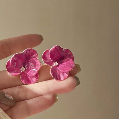 Rožinės gėlės Lašai Glazūruoti Auskarai Japoniško ir Pietų Korėjos stiliaus Elegantiški madingi auskarai Ms Travel Vestuviniai aksesuarai