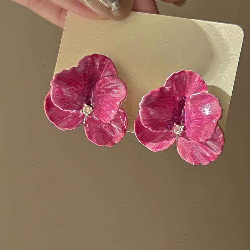 Rožinės gėlės Lašai Glazūruoti Auskarai Japoniško ir Pietų Korėjos stiliaus Elegantiški madingi auskarai Ms Travel Vestuviniai aksesuarai