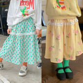 Vasaros mergaičių pussijonas su gėlėmis Rudeninis vaikiškas nėriniuotas A formos sijonas Mielas ir universalus sijonas kūdikiams vaikiški drabužiai