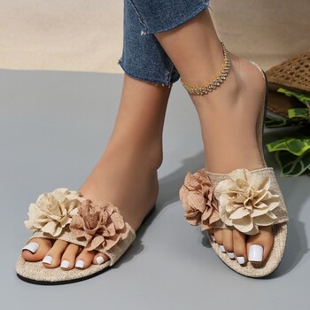 Flats Flower Slippers Γυναικεία παπούτσια μόδας Casual καλοκαιρινά σανδάλια 2024 Φόρεμα παραλίας Σαγιονάρες Νέες υπαίθριες κλασικές άνετες γυναικείες διαφάνειες