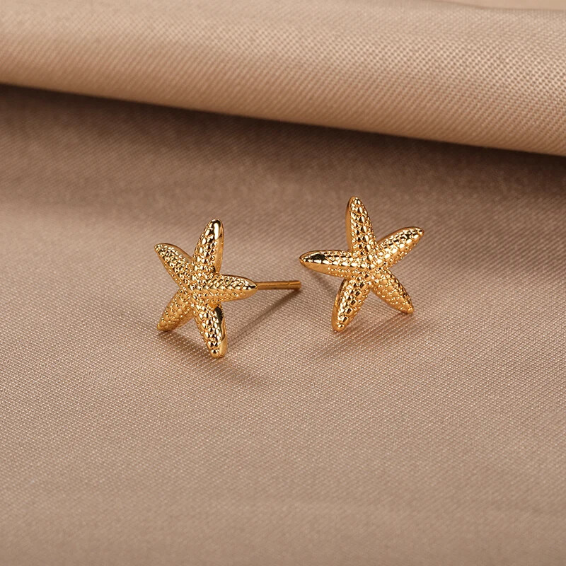 Vintage Summer Starfish roostevabast terasest kõrvarõngad naistele Simple Star Shell kõrvarõngad Stud Ocean Party ehteid kingitus 2024