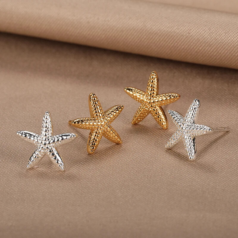 Vintage Summer Starfish roostevabast terasest kõrvarõngad naistele Simple Star Shell kõrvarõngad Stud Ocean Party ehteid kingitus 2024
