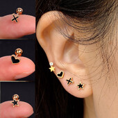 1 bucată cercei din oțel inoxidabil pentru femei, margaretă, fluture, șuruburi în spate, șuruburi minuscule, Helix, cartilaj, lobul tragus, piercing la ureche, bijuterii