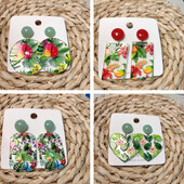 Cercei cu inimă pătrată cu model de flori de epocă pentru femei, rotund, rășină transparentă, acrilic, bijuterii simple pentru viața de zi cu zi Accesorii