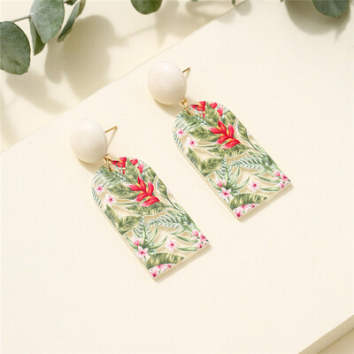 Cercei cu inimă pătrată cu model de flori de epocă pentru femei, rotund, rășină transparentă, acrilic, bijuterii simple pentru viața de zi cu zi Accesorii