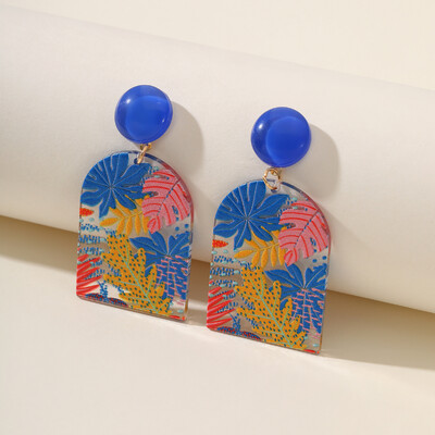 Cercei cu inimă pătrată cu model de flori de epocă pentru femei, rotund, rășină transparentă, acrilic, bijuterii simple pentru viața de zi cu zi Accesorii