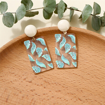 Cercei cu inimă pătrată cu model de flori de epocă pentru femei, rotund, rășină transparentă, acrilic, bijuterii simple pentru viața de zi cu zi Accesorii